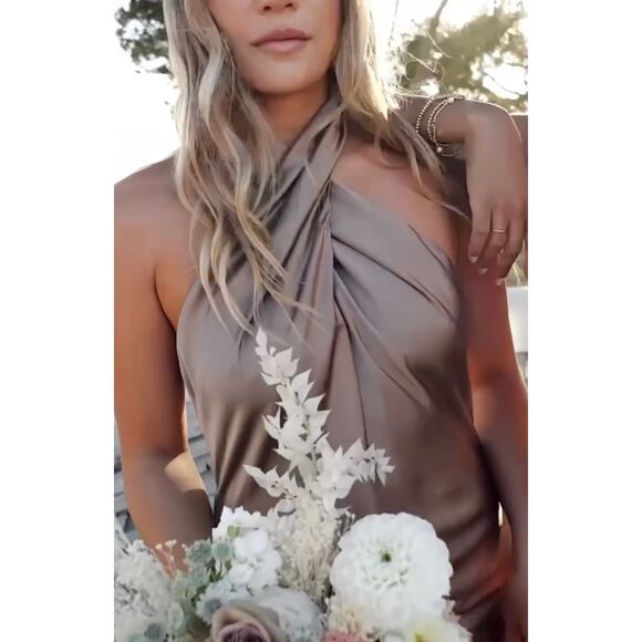 Show Me Your MuMu Dresses & Skirts - Show Me Your Mumu Jasmine Halter Maxi Dress in Dune Luxe Satin M